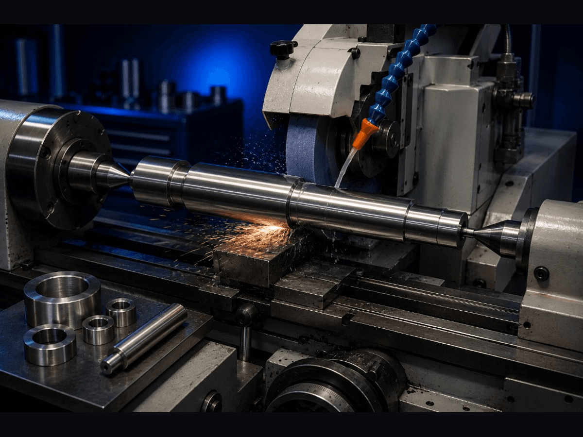 Cylindrical grinding wheel sparking on a metal shaft