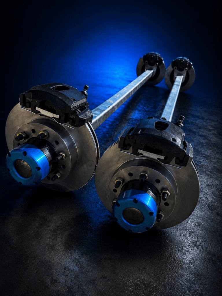 Custom machined axles, brake assemblies and precision components
