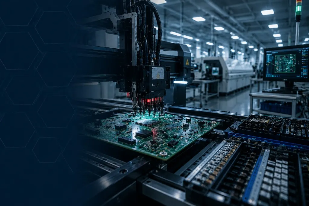 Automated pick-and-place machine assembling components on a printed circuit board